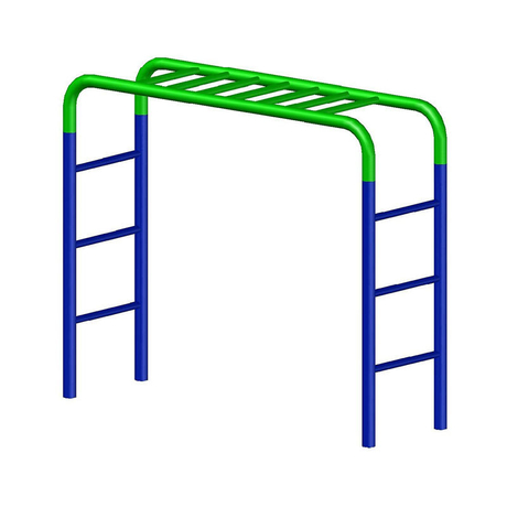 Aire de jeux Monkey‑Bar de taille fixe vert‑bleu pour installation dans le sol