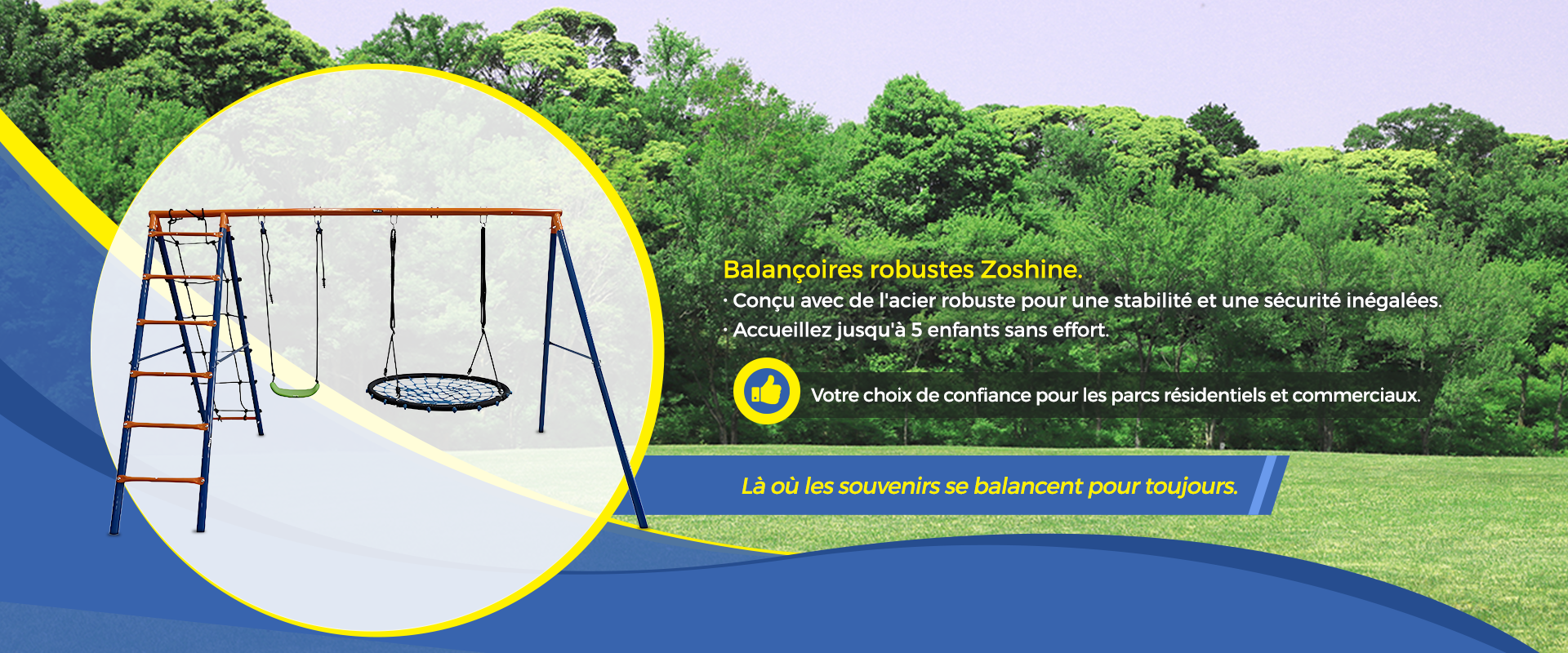 Child playing on colorful nest swing by Zoshine Sports outdoor playground equipment manufacturer