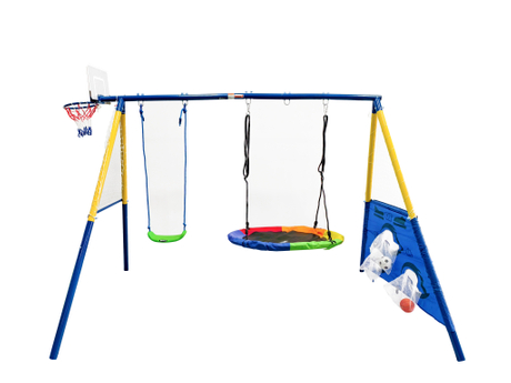 Balan&ccedil;oire multisports 3 en 1 pour enfants avec panier de basket-ball et filet de football