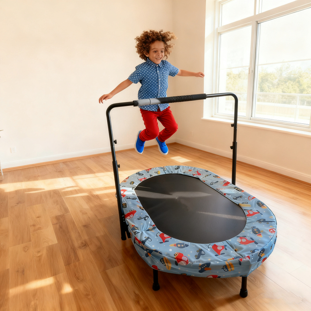 Trampoline ovale Twins de 56 pouces pliable avec poign&eacute;e int&eacute;rieure