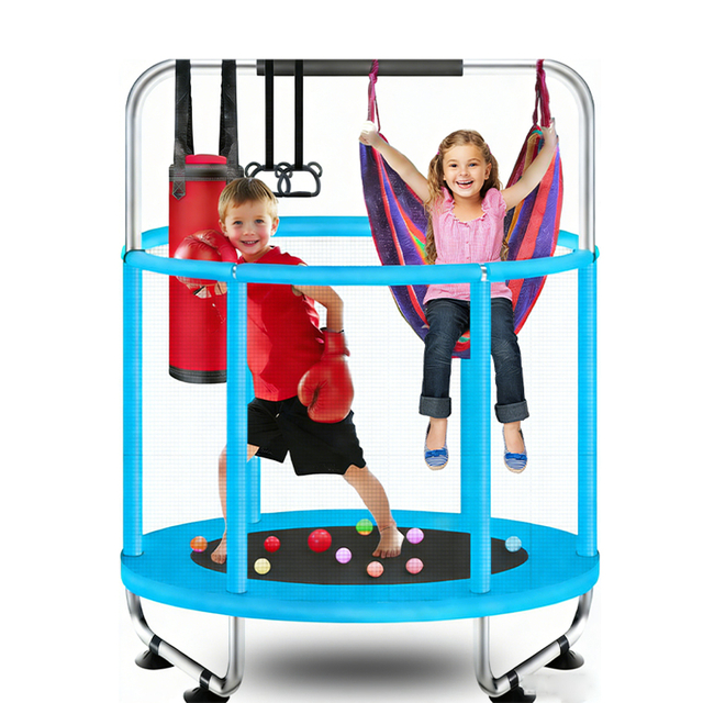 Trampoline pour enfants 3 en 1 de 55 pouces avec balan&ccedil;oire pour sac de boxe