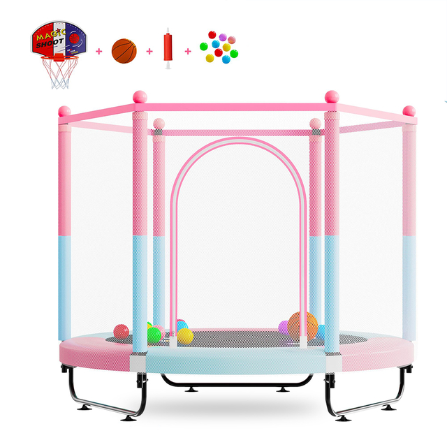 Trampoline pour enfants 3 en 1 de 60 pouces avec fosse &agrave; balles de panier de basket-ball