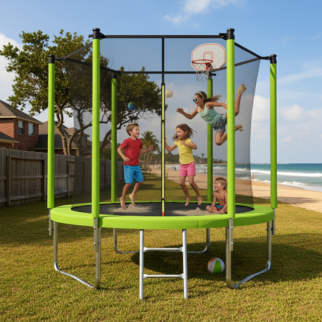 Trampoline rond ext&eacute;rieur avec filet de s&eacute;curit&eacute; pour panier de basket
