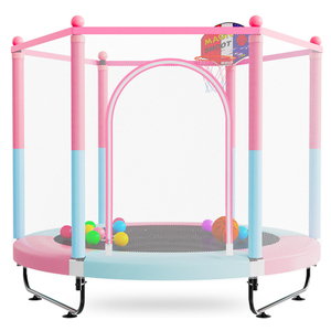 Trampoline pour enfants 3 en 1 de 60 pouces avec fosse &agrave; balles de panier de basket-ball